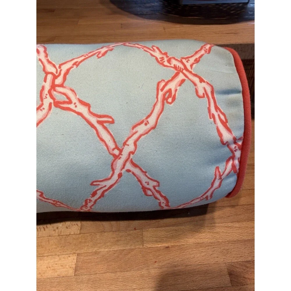 Pottery Barn Lilly Pulitzer Bolster Pillow Coral Pattern Sewn Shut No Zipper